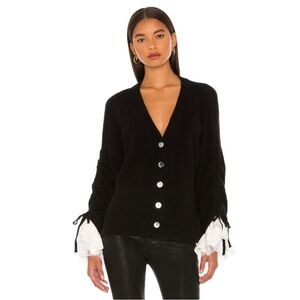 Cinq A Sept | Atlas Ruched Ruffle Sleeve Cardiga Black Size Large Revolve